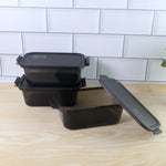 Close-up of a leakproof clip-lock lid on a rectangular food storage container.