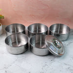Closed stainless steel lunch box showing its sleek, round design.