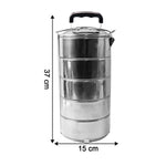 Various angles of the durable stainless steel lunch box.