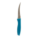 Close-up view of stainless steel serrated knife blade for tomatoes
