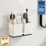 Front view of wall mounted toothbrush holder with adhesive back