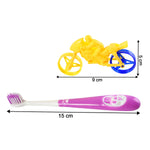 Panda toothbrush and motorcycle toy set in gift packaging