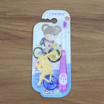 Complete kids oral care set with panda toothbrush and motorcycle toy