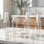 Compact travel cosmetic bottle storage kit for shampoo, lotion and skincare