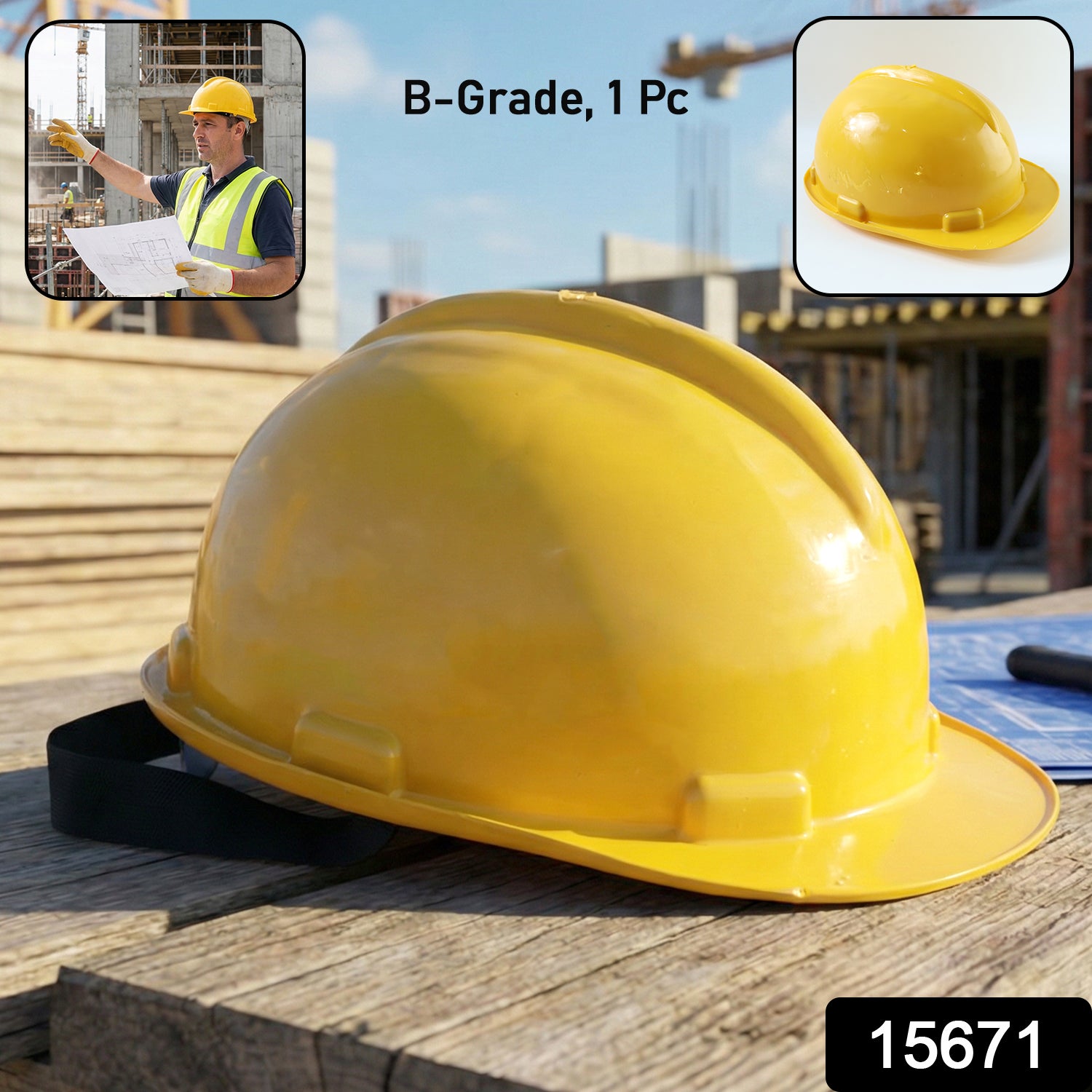 B-grade Yellow Safety Helmet  Industrial Protective Hard Hat (1 Pc)