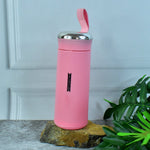 Hydrozilla 400ml pink leakproof glass water bottle front view