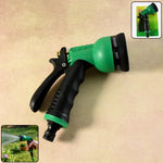Multi-pattern garden hose spray nozzle showing trigger control and dial