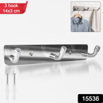 Close-up view of stainless steel 3-hook rack installed on wall