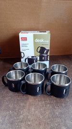 Stainless steel desk mug showcasing ergonomic handle and sleek design