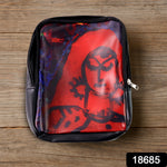 Close-up of cultural print on multipurpose zipper pouch