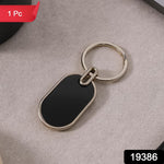 Sleek twin tone oval keychain in black and silver finish