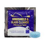 Vehicle windshield reflecting light after cleaner effervescent tablets application