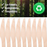 Close-up of wooden knife pack featuring eco-friendly biodegradable cutlery