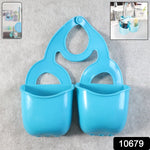 Twin sink organizer baskets holding sponges and brushes for kitchen or bath