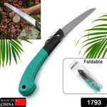 Ergonomic folding handsaw with non-slip handle, ideal for gardening tasks.