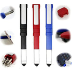 Versatile Multi-Function Pen with integrated screwdriver set and capacitive stylus.