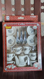Packaging for the Tickles coffee and tea kitchen play set, showing contents.