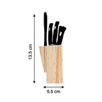 Professional kitchen knives set with black handles and wooden storage block