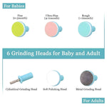 Features of the electric baby nail trimmer, highlighting its quiet motor and soft LED light.