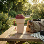 Portable plastic water bottle with attached carry strap