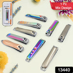 Close-up of the stainless steel folding nail clippers showcasing a mix design.