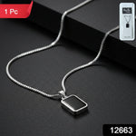 Close-up of men's pendant chain with black rectangular stainless-steel pendant