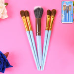 Brushes arranged neatly in 5pc makeup brush kit for versatile application
