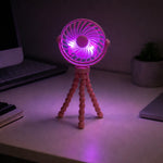 USB rechargeable portable fan featuring flexible tripod stand for stability