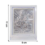 Silver Saraswati Maa photo frame displayed on a flat surface with clear acrylic cover