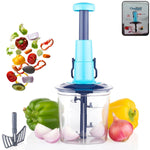 Hand-press vegetable chopper showing sharp rustproof stainless steel blades