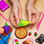 Detailed view of the five-colour non-toxic dough clay pack, ready for creative projects.
