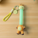 Cute giraffe cartoon keychain featuring flexible neck and strap