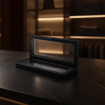 Full view of transparent floating jewelry display box 18x7 cm exemplifying lightweight design