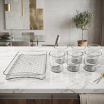 Set of six glasses and tray for home use