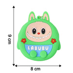 Cartoon coin pouch with overlaid dimensions length 9 cm, width 8 cm, height 3 cm