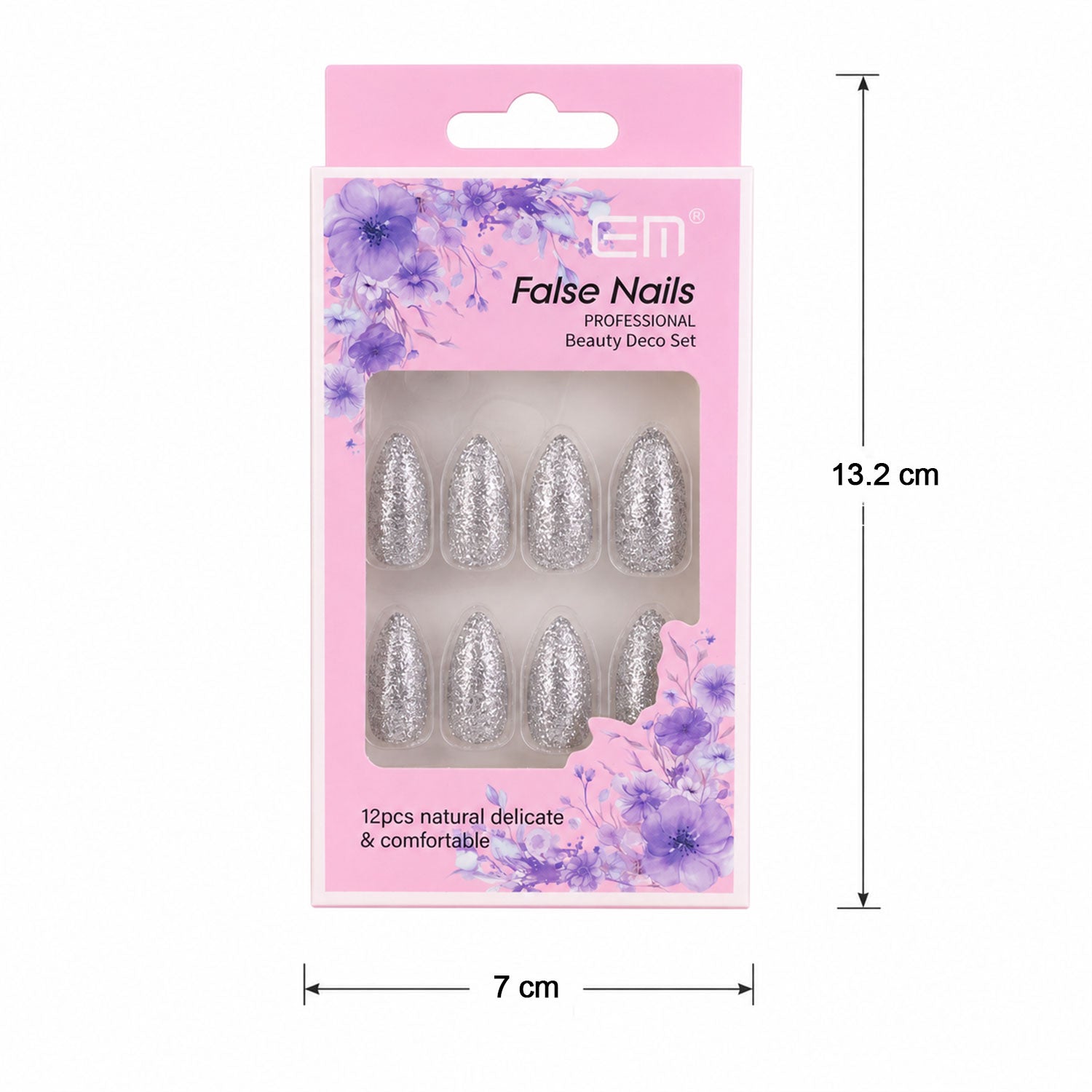 Single glitter press-on false nail showcasing smooth surface and glitter