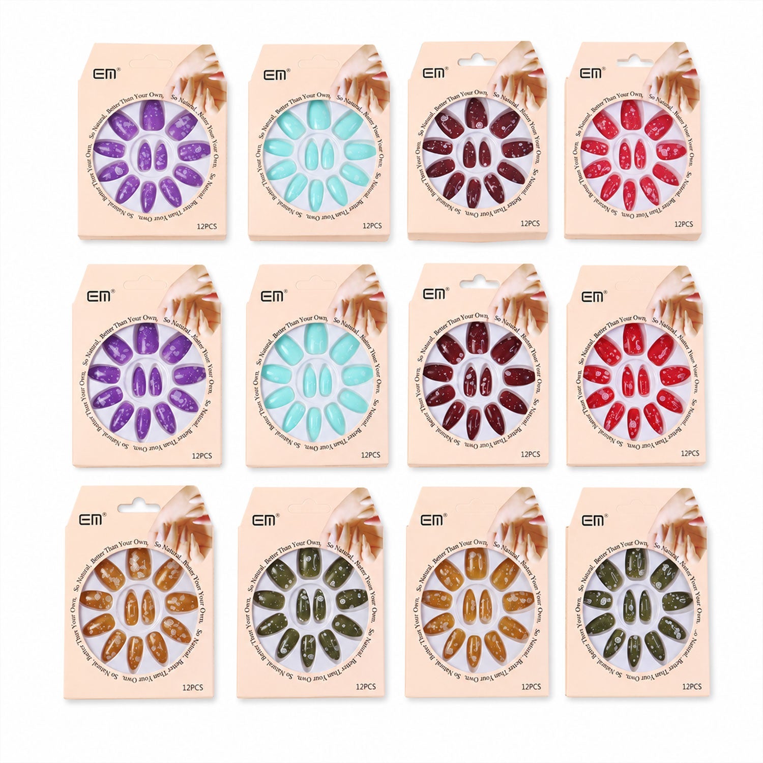 Close-up of a long coffin press-on nail featuring a delicate 3D flower design