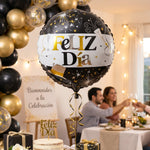 Black gold foil balloon hanging as party decor