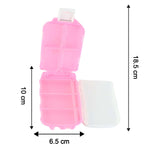 Size comparison showing compact pink pill storage organizer