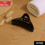 Close-up image of durable plastic triangle hair claw clip with spring mechanism