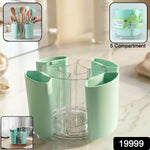 Transparent central storage cup in rotating pen holder for pens and pencils