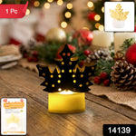Close-up of decorative LED gold metal leaf diya lamp with warm flickering light