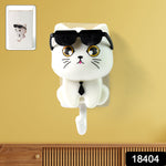 Self-adhesive cat key holder with sunglasses lifted, showcasing its clever mechanism.