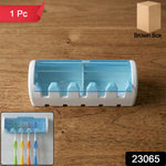 Close-up of toothbrush holder with multiple slots and cover