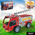 Detailed view of metal parts and tools for the DIY Fire Truck Building Blocks kit.
