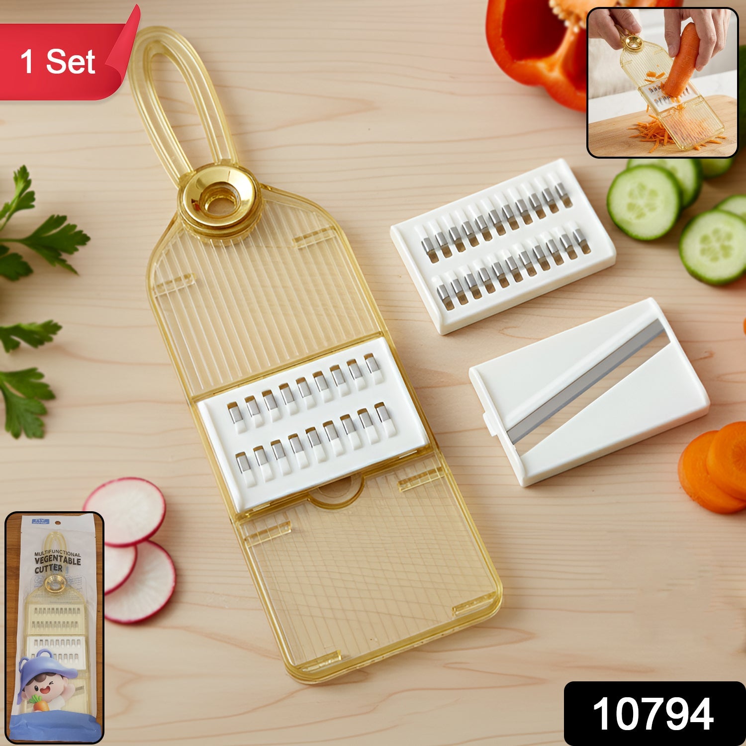 Close-up of vegetable cutter with blade attachments