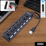 Close-up of the 7 port USB 2.0 hub, highlighting each data port.