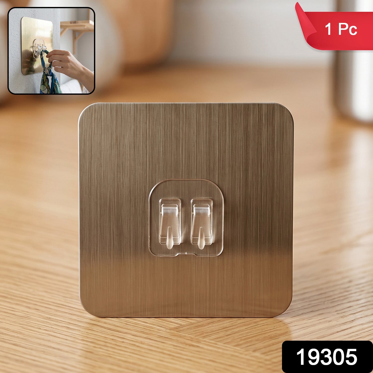 Adhesive wall hook pack showing multiple hooks for home organization