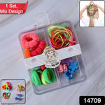 Close-up of assorted cute hair clips in various colours and designs for kids.