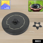 Close-up of the solar floating water fountain's modular design with multiple nozzle options.